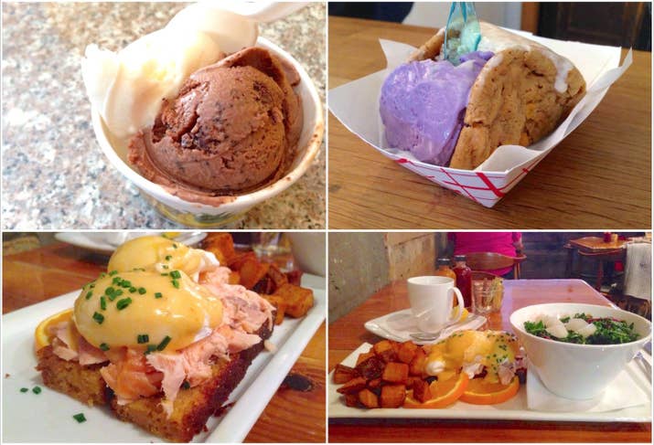 I ate my weight in gelato and ice cream during my time in Toronto with no regrets! Two of my top dessert places include Bakerbots and Sweet Olenka’s. At Sweet Olenka's, I devoured a scoop of chocolate Oreo ice cream, and a scoop of vegan salted caramel, which was made with coconut milk. Bakerbots, less than a block off Bloor, is a quiet, petite cafe known for creative ice cream flavours and freshly-baked cookies. It’s a DIY-sort of place, where you can choose your cookie and two scoops for the filling. I selected the caramelized peanut butter cookie, a scoop of totarn (ube, or purple yam) ice cream, and a scoop of cinnamon toast ice cream. With the chewy, crisp-at-the-edges peanut butter cookie and rich, flavourful ice cream, I have to admit that this is one of the Top 3 desserts I’ve ever tasted in my life.Another day, I enjoyed a phenomenal brunch at Barque Smokehouse, where I enjoyed cornbread topped with citrus-smoked salmon, two poached eggs, and BBQ hollandaise, the crispiest roast potatoes, and a kale salad with carrots, cabbage, and pear.