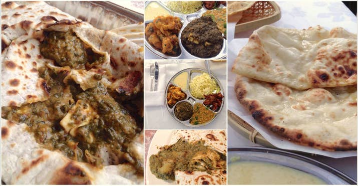 Ah, Indian food. When I lived in Kathmandu, Nepal, palak paneer was my go-to meal. Savoury, rich spinach stew, studded with chewy chunks of paneer cheese, there's nothing to hate about it. In fact, saag paneer was one of my #1 favourite things about Toronto. I visited three Indian places:* Banjara (plate, with naan bread on the right): I loved their vegetarian platter, which came with curry-spiced rice, vegetable pakora, lentil dahl, palak paneer, rice pudding, and aloo gobi (cauliflower and potato curry). This came with generously-buttered naan, and the variety in this meal was a lovely surprise. I loved all of the flavours, particularly the palak paneer, which had extra onion. Would highly recommend Banjara to anyone looking for a different dinner experience.* Mother India (little photo in the middle, on the bottom): This roti from Mother India on Queen West was stuffed with pureed spinach, tender potatoes, and some chunks of paneer cheese. I had a big craving for Indian food after a patient told me about Mother India, and it needed to be satisfied! This roti was less spicy than the one from Gandhi's, and the dough more malleable.* Gandhi's (big photo on the left side): These rotis involved bigger chunks of paneer, less "filler" of potato, and brighter green spinach. The only downside was that the stew was a little salty for my taste. It was also a giant serving, which I demolished... and felt sick after.