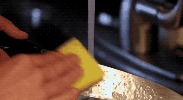 When washing your knives, never put them in the dishwasher (they can get banged up and rusted). Instead, gently wash them with soap and water and dry them with a dishtowel. Taking the time to fully dry them will prevent rust and water spots from forming.
