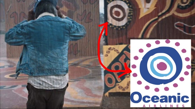 As Kevin Sr. runs inside to escape the rain, a symbol painted on the wall resembles the Oceanic Airlines logo from Lost, another Damon Lindelof series.
