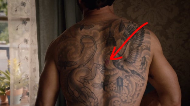 You can see the exit wound from when John Murphy shot Kevin in Season 2.