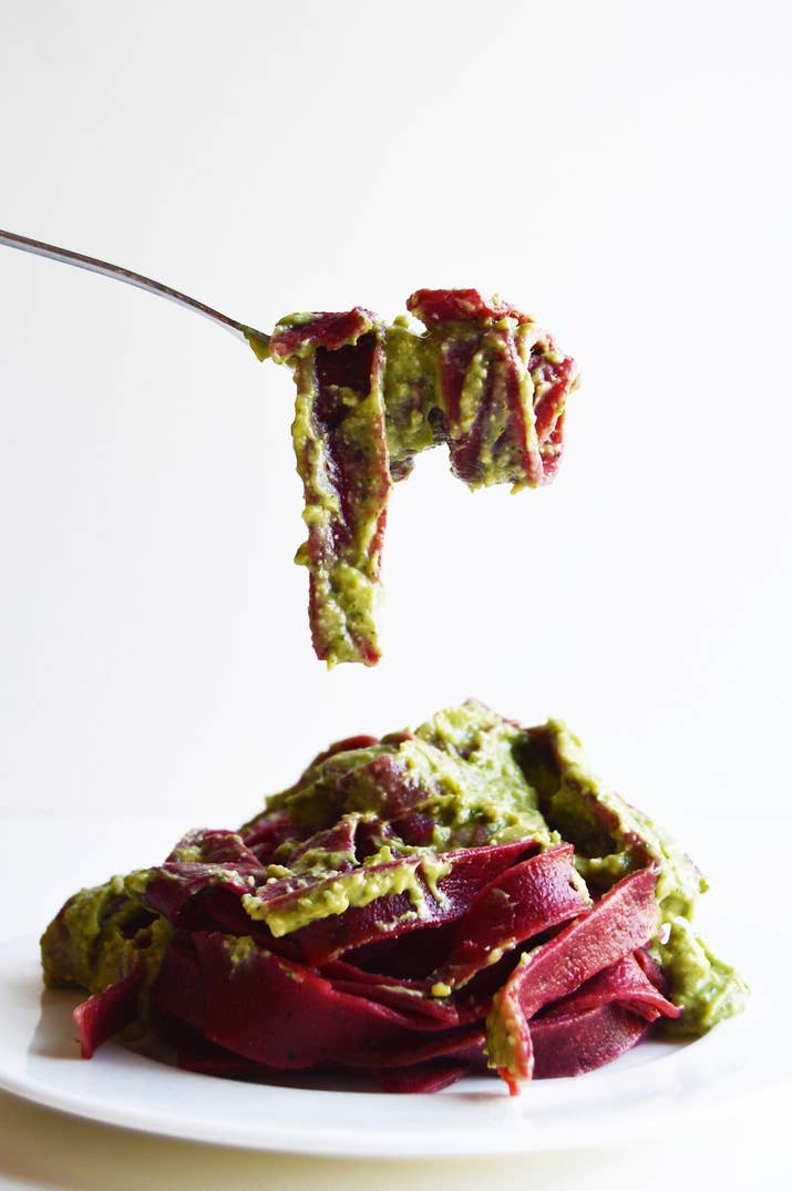 Start with oven-roasted beetroots and finish it all off with a zesty, nutty homemade avocado pesto. Get the recipe.