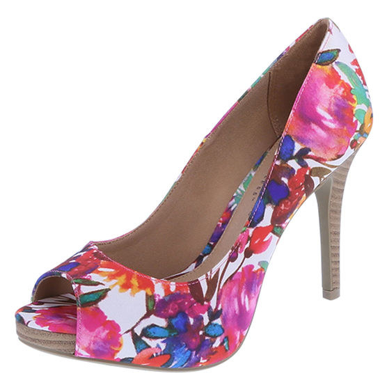 Platform pumps covered in spring flowers if you're too cheap to buy real ones.