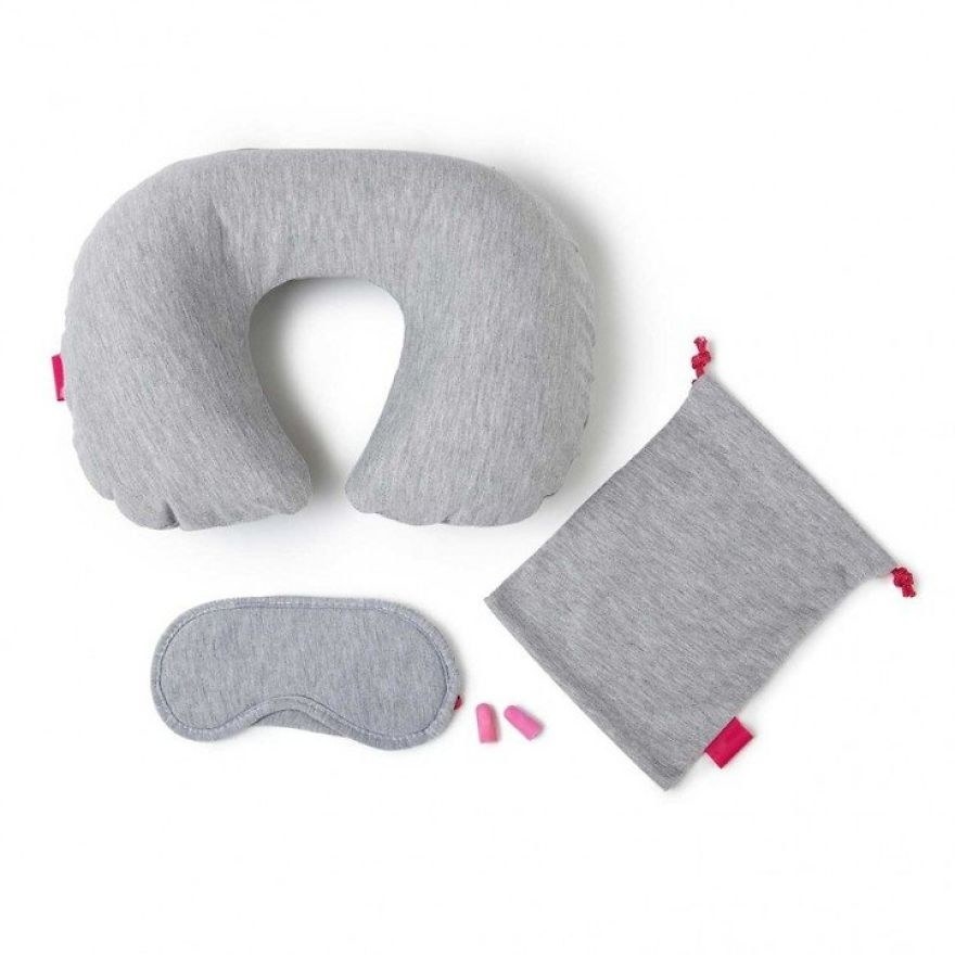 Travel kit includes an inflatable neck pillow, an eye mask and a soft foam earplugs will support for a better rest!