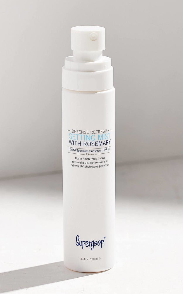 A rosemary- and mint-scented SPF 50 setting mist that also sets your makeup to a matte finish and controls oil/shine. Hello, multitasking summer savior.