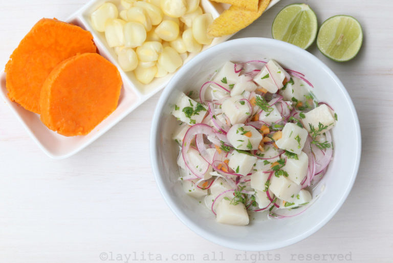 Ceviche is one of the most popular dishes on the Peruvian coast ; made of raw fish marinated in lemon juice. It's served with sweet potatoes and corn and is usually eaten for lunch. You can find it at many places with different standards; from local market places to high-end restaurants.