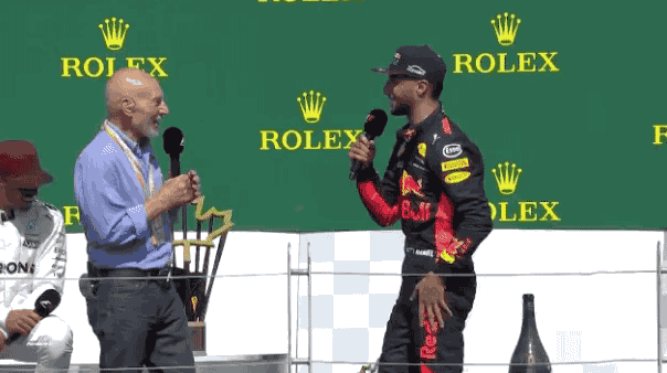 The Red Bull driver then immediately took his other shoe off and proceeded to pour in some champagne.
