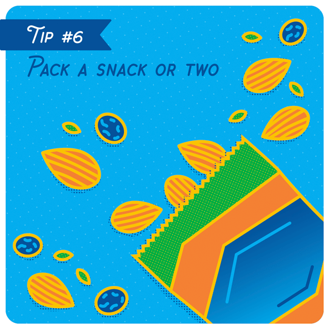 Food at music festivals can be pricey. Save money and stay full by packing a snack. Or two. Things like nuts, granola bars, and trail mix are both filling and easy to carry — perfect for when you’ve finally found the perfect spot near the stage and don’t want to give it up to find an overpriced taco.