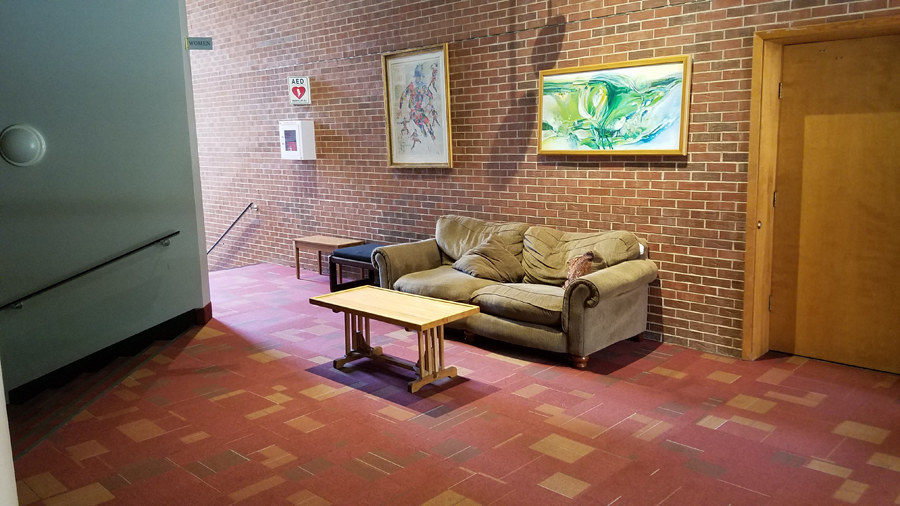 Need a place to study just before one of your Fine Arts courses? The lounge is a prime spot because of its convenient location.
