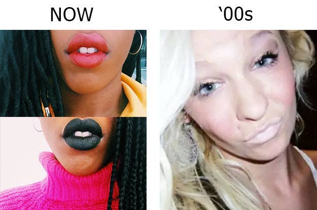 Qué significa ahora: Colorido producto de maquillaje que se aplica sobre los labios.Qué significaba a principios de los 2000: Cubrir tu boca con base para maquillaje para que tus labios combinen perfectamente con tu cara.