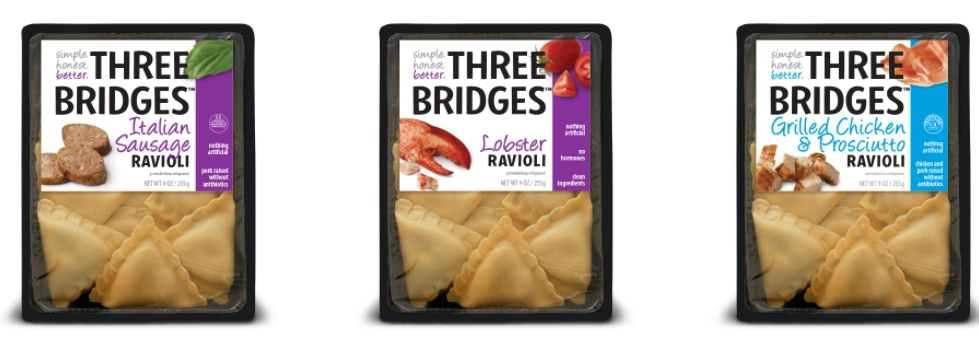 Three Bridges, the leading maker of fresh, refrigerated pastas and sauces, produces a delicious line of ravioli that are made with only simple, better-for-you ingredients. These raviolis, which have up to 14 grams of protein per serving, are filled with delicious ingredients like Italian sausage, lobster, grilled chicken, and prosciutto.