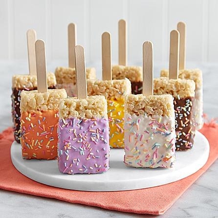 The perfect gift for the young, and the young at heart. Delight them with a surprise that will bring back delicious childhood memories, with a grown-up twist. Irresistible Crispy Treats are colorfully dipped and decorated with festive sprinkles. Each delicious treat is individually wrapped, making this the perfect gift for sharing.