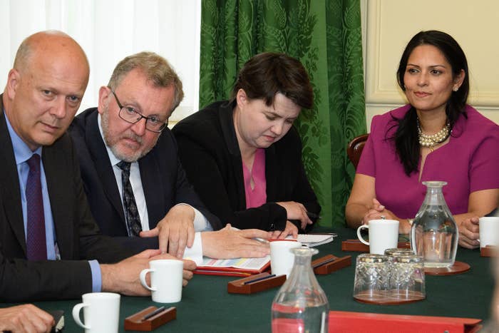 Ruth Davidson listens as Theresa May holds the first cabinet meeting since the general election.