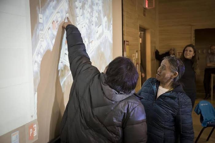 The Google Outreach team in a mapping workshop with members of the Inuit community of Sanikiluaq in 2015.