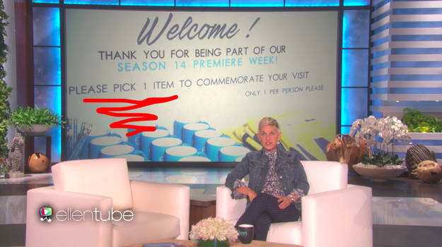 It all started when Ellen put out a big table of swag before the taping, and audience members were told they could each have ONE (1) ITEM for free.