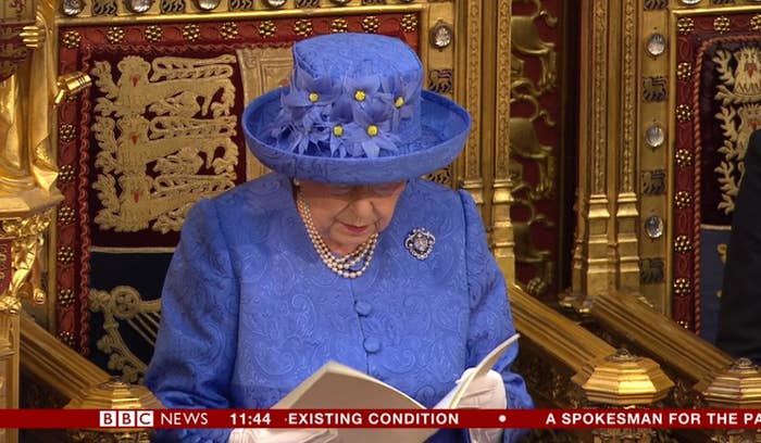 Queen Elizabeth II during the Queen's Speech in the House of Lords at the Palace of Westminster in London.