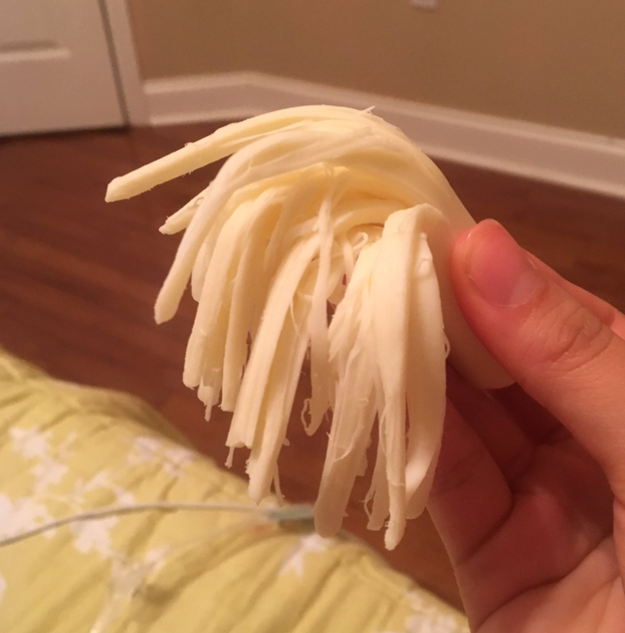 String cheese MUST be pulled apart otherwise it tastes horrendous.