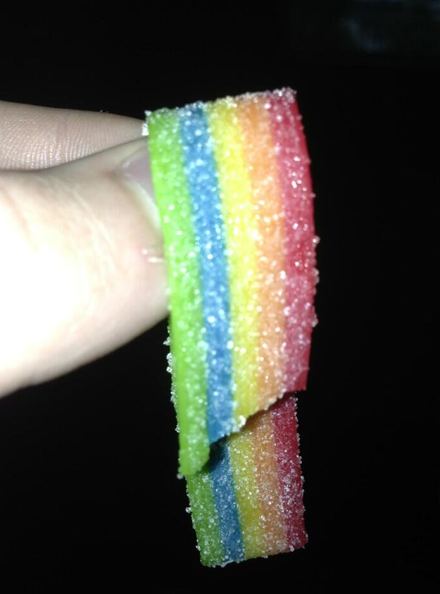 Also rainbow candy straps have the most flavour when you tear the colours apart.