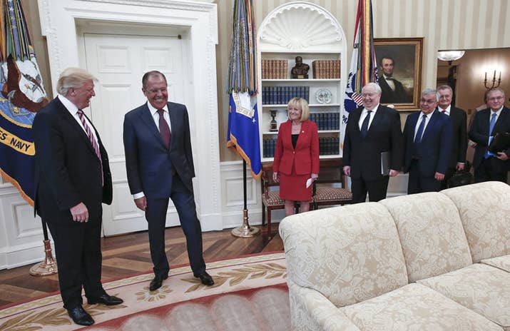 President Donald Trump meets with Russian Foreign Minister Sergey Lavrov, along with Sergey Kislyak.