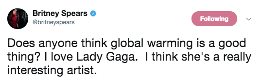 ...or Britney Spears the global-warming warrior...