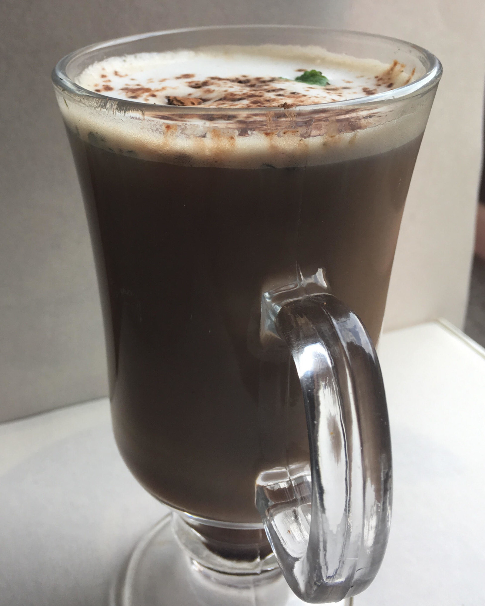 Gently pour the milk onto the coffee, and scoop out the foam on top. Garnish with cocoa powder and a mint leaf. AND YOU’RE DONE! Pretty fucking easy, right?