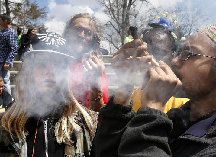 Smoke fills the air during the annual 4/20 marijuana festival in Denver's downtown Civic Center Park.
