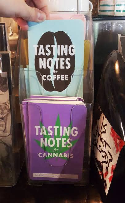 A "Tasting Notes for Cannabis" journal at Mutiny Information Cafe.