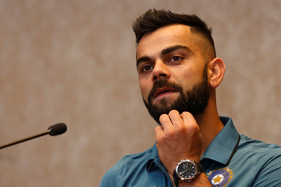 India's cricket team captain Virat Kohli gestures as he answers a question during a news conference in Mumbai, India May 24, 2017. REUTERS/Shailesh Andrade - RTX37E01