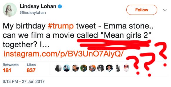 Lindsay Lohan Just Asked Emma Stone To Do Mean Girls 2 With Her