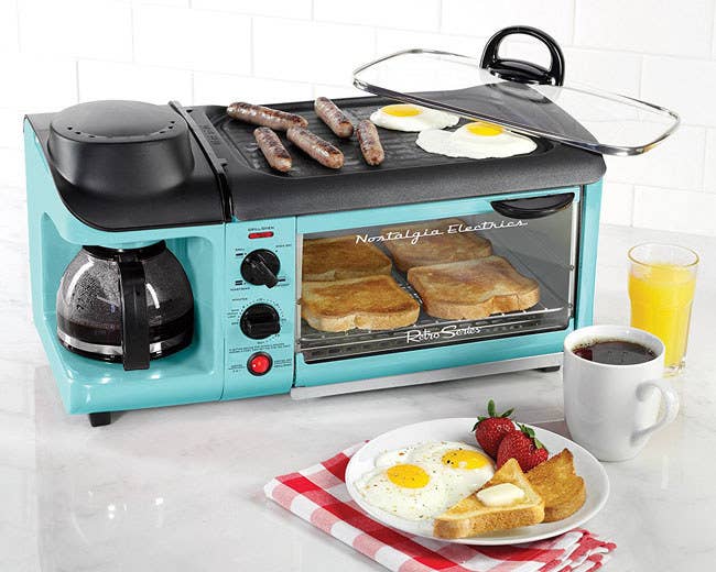 Promising Review: “This station works great and added a nice touch to my kitchen. I baked a seven-inch frozen pizza in it, and the pizza was fabulous! The coffee maker is fantastic and doesn't drip. And the filter is very easy to remove and clean. The grill works fine, too!” —Ely LcGet it from Amazon for $69.99 (available in two colors).