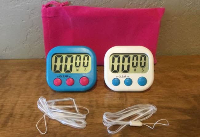 Promising Review: “I have a lot of old kitchen timers, but these are by far the best. These are the only ones I have had that you can set in hours, minutes, and seconds. There’s also a mode button that lets you switch the display from timer to clock! Clock is in military time. But none of my other timers have clocks, so I thought it was a nice bonus. The timer even counts up or counts down. Plus, it has a strap for around your neck!” —KMommy Get a set of two from Amazon for $11.99+ (available in four color pairings).