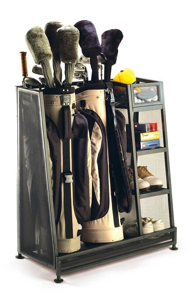 Get it from Amazon for $68.89.Promising review: "This is truly an excellent product to organize your golf clubs, ball, shoes, etc. I went back and forth trying to decide whether to buy it. However, I ordered it last week, and assembled it this past weekend. It is fantastic. It is sturdy and pleasant to look act. It is constructed in such a manner as to display your most important golf items in a way that is very pleasing to the eye. But it is not only pleasing aesthetically, it is functionally gratifying. I couldn't be more pleased." —Douglas Henderson