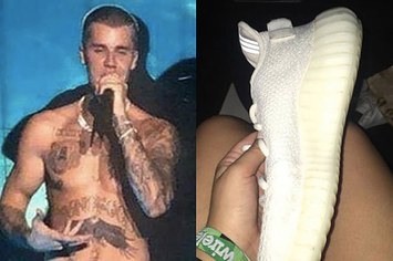 Justin Bieber flashes some frightening footwear as he arrives for