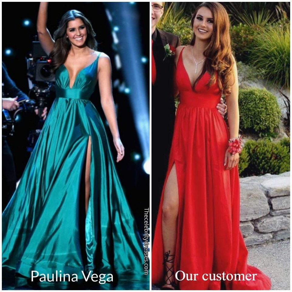 Miss Universe 2014 Paulina Vega waves during the 2015 Miss Universe Pageant at The Axis at Planet Hollywood Resort & Casino on December 20, 2015 in Las Vegas, Nevada. She looked AMAZING in this ball gown!