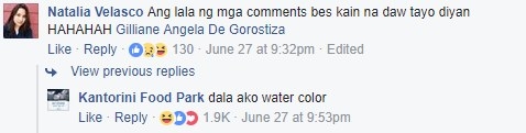 "The comments here are insane! Let's eat here"Kantorini: "I'll bring watercolor"