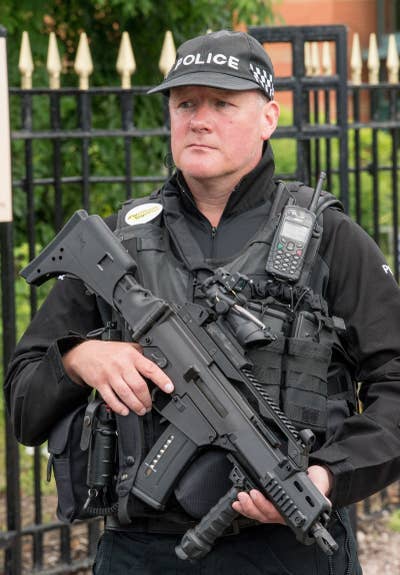 Armed police patrol at the One Love Manchester Benefit Concert on 4 June 2017.