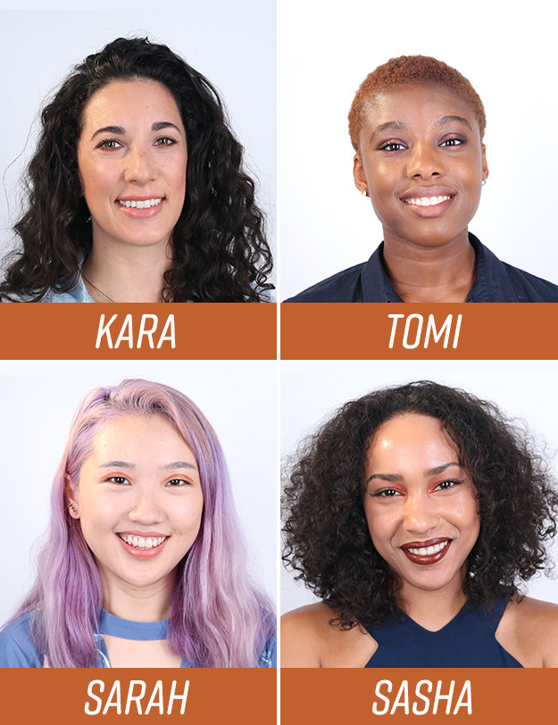 Four of our BuzzFeed co-workers/gorgeous models—Kara, Tomi, Sarah, and Sasha—actually got to try it out first and show you what it looks like on a variety of skin tones. Here they are serving FACE, each rocking different shades from the palette.
