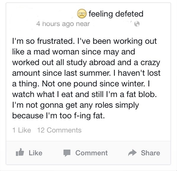 You have a problem and want everyone to know but unfortunately most people on your friends list don’t care. Think about how these kinds of posts look to your friends who are honestly just “facebook friends”, the people you added once and will hardly see again, you wouldn’t go up to them and start complaining would you? Part of the beauty of the internet is that you can make yourself appear any way you want and so why would you make yourself come across as a desperate cry baby?