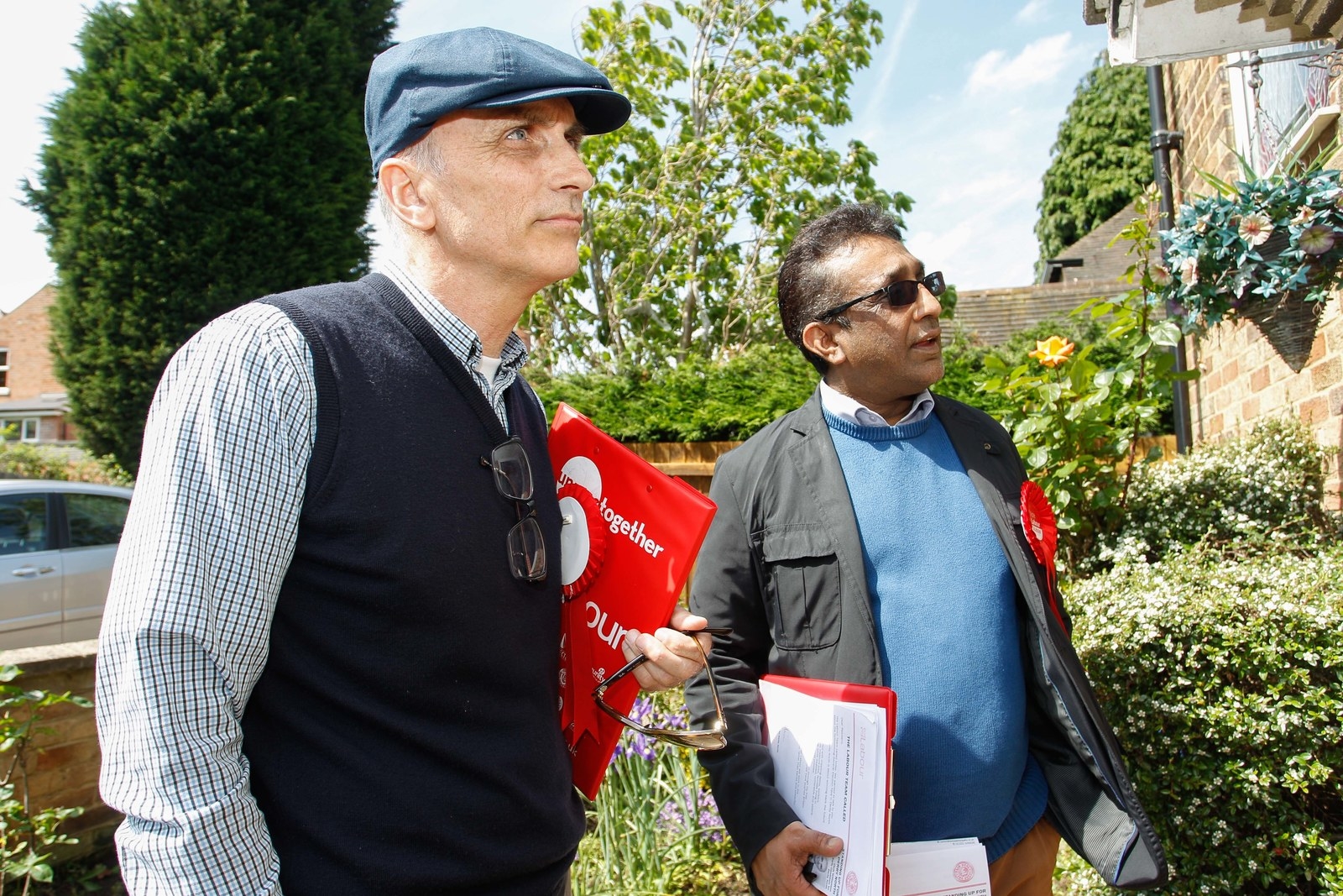 Labour candidate Chris Williamson (left) and councillor Asaf Afzal canvassing in Abbey ward