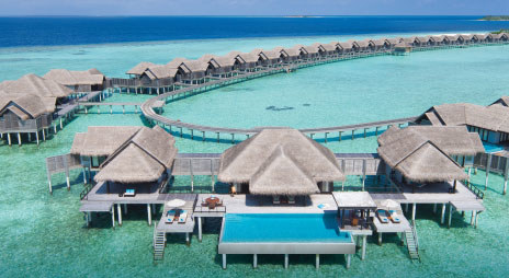 Who says these villas are built only for romance? Certain overwater villas are large enough to accommodate your family. While you are lazing away on lounge chairs, your children can probe into the magnificent ocean life through the glass floors or just snorkel above the stunning coral beds.