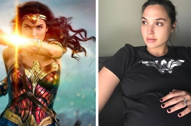 depict Actress Gal Gadot in the pregnant wonder woma