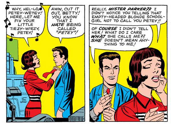 En la película, Betty aparece como la conductora del noticiero de la escuela, pero en los cómics trabaja con Peter en el periódico. En algún punto los dos llegan a salir.