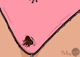 Divertirte con la cola de caballo de vello púbico que sobresale por el agujero de tu ropa interior.