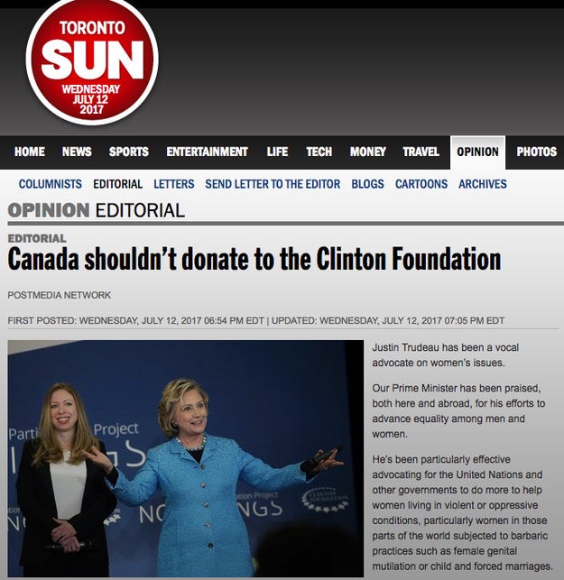 A false claim that Canada gave $241.5 million to the Clinton Foundation is making the rounds online, but the actual figure is much, much smaller.