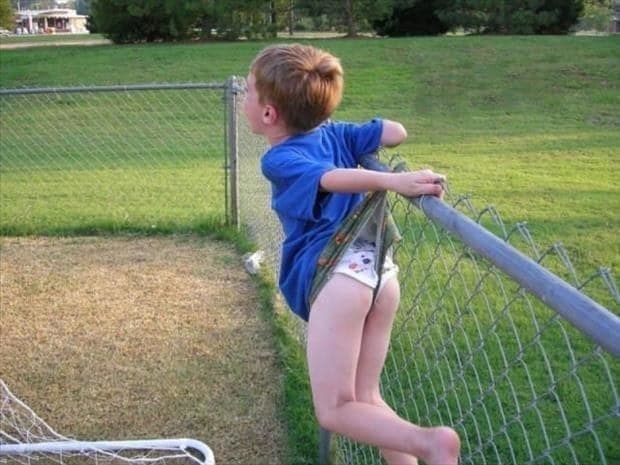 This kid, who'll probably never trust a fence again: