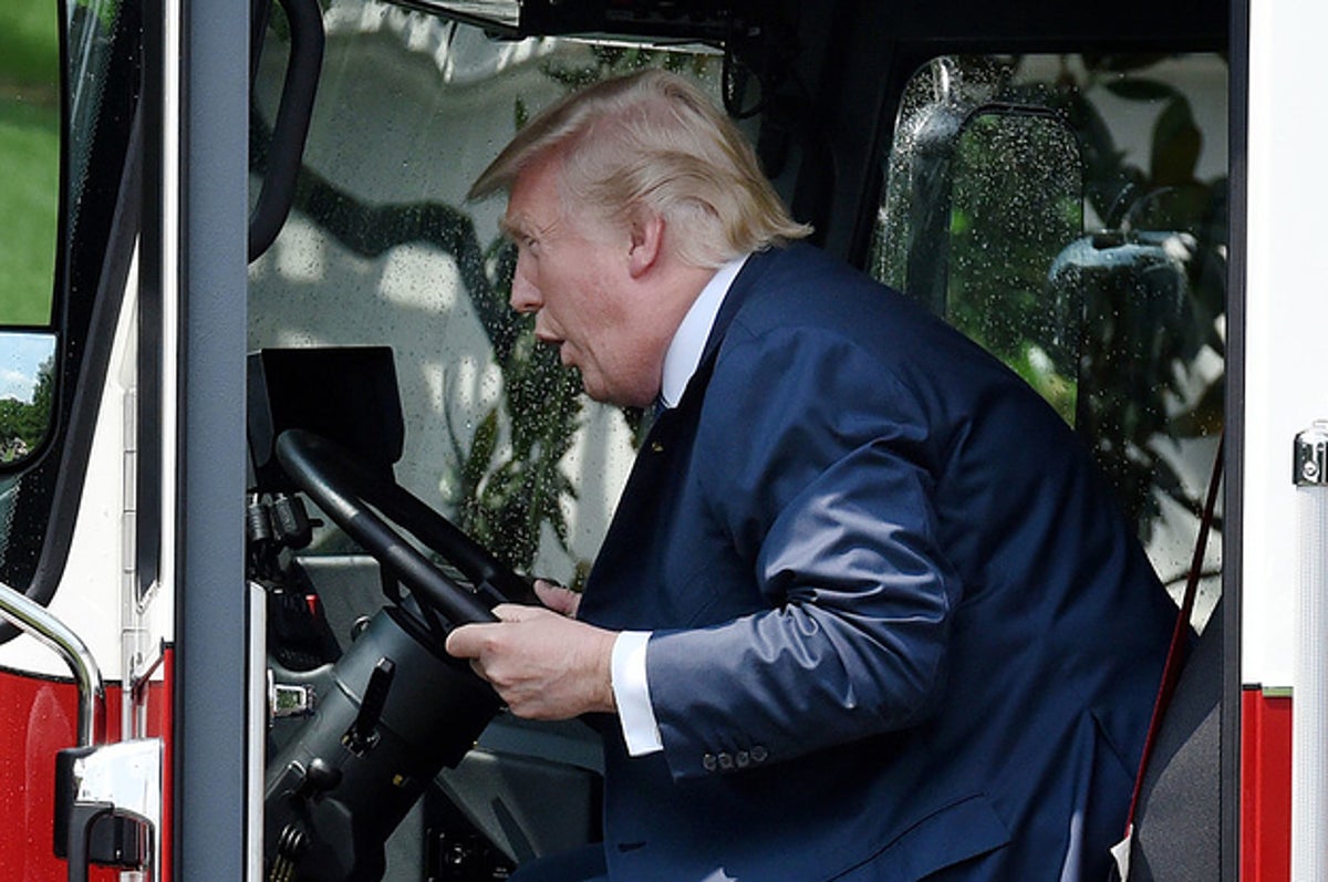 Trump Got To Sit In A Big Red Fire Truck Because He Is The President!