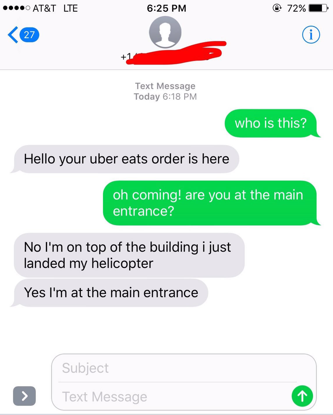 An Uber Eats Delivery Guy Sent This Woman A SmartResponse And