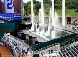 Kansas City is the City of Fountains. So fans shouldn't be surprised when they walk into Kauffman Stadium, glance at the right field wall and see...a huge fountain. Technically, the Royals call the 322 foot wide wet wonder a “water spectacular” that includes not only the world's largest privately funded fountain but a waterfall. Built in lighting changes the fountain's colors at regular intervals, and both fountain and waterfall stopped while batters are hitting as to not distract them.