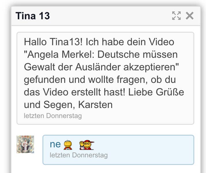 A few minutes after our exchange, Tina 13 deleted the video from their, but it can still be found here. It's unlikely that Gloria.tv user "Tina 13" is the person who made the original shortened Merkel video. The YouTube version of the video dates back to 2014. However, the YouTube version only has about 50,000 Facebook interactions, which is much fewer than the Gloria.tv one.