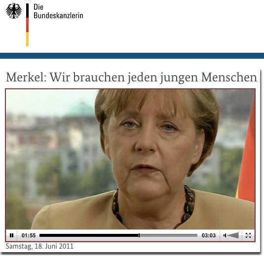 Here is Angela Merkel's full statement:"The thing here is to ensure security on the ground and to eradicate the causes of violence in the society at the same time. This applies to all parts of the society, but we have to accept that the number of crimes is particularly high among young immigrants. Therefore, the theme of integration is connected with the issue of violence prevention in all parts of our society."Merkel doesn't mean that Germans have to accept the fact that there's more violence among young immigrants. Instead, she says that the high number of crimes needs to be recognized and not ignored. By being shortened and headlined as, "Germans must accept the violence of foreigners," the meaning was warped.